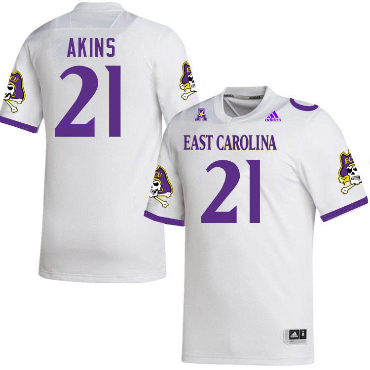 #21 Jonathan Akins East Carolina Pirates College Football Jersey Stitched-White